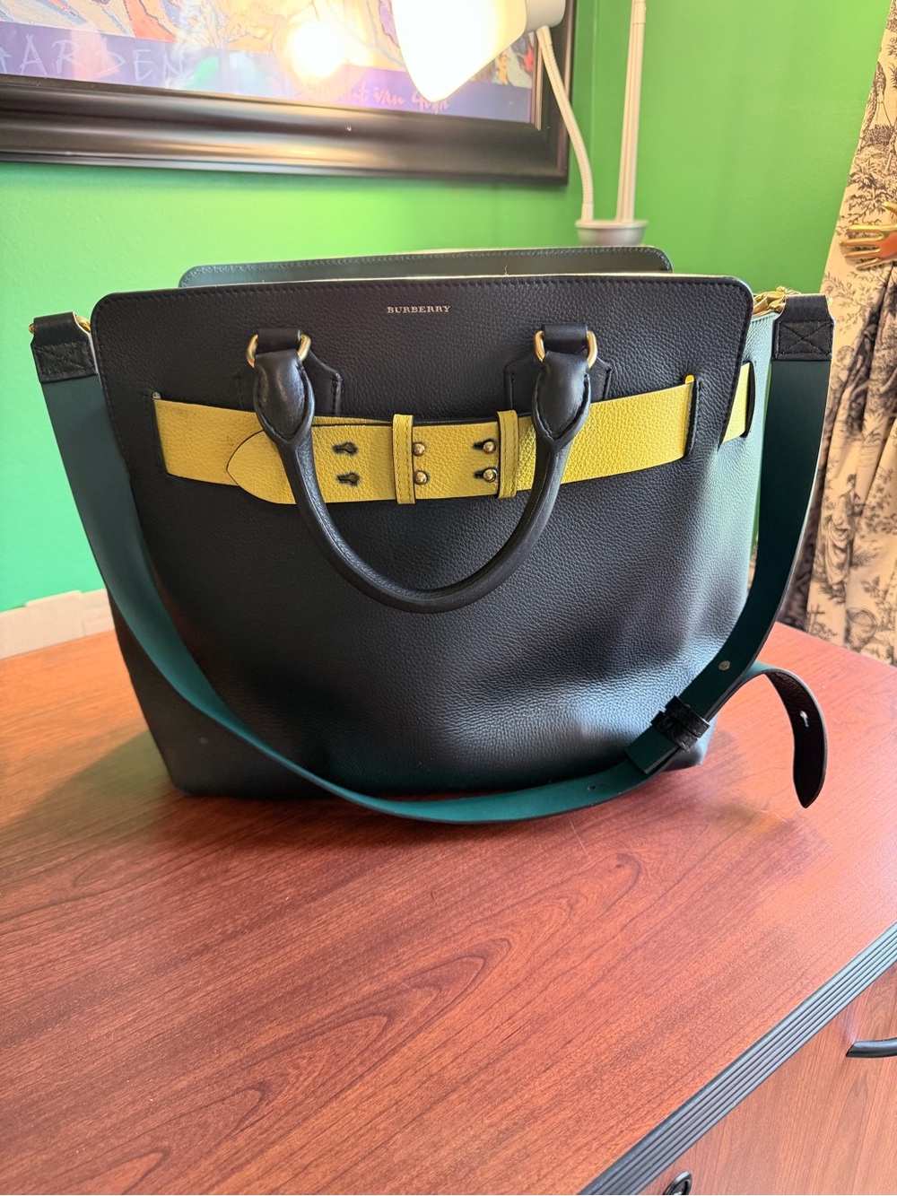 Burberry Medium Belt Bag Black Yellow Green Calfskin Leather Tote